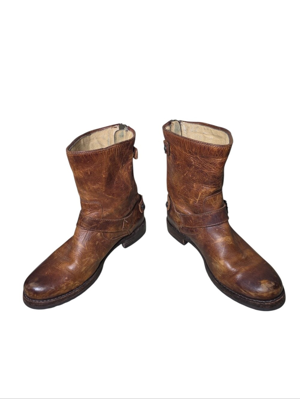FRYE Veronica Distressed Cognac Brown Boots — Broken-In Beauty